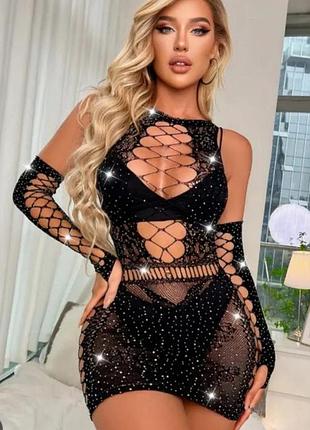 Секси сетка платьевая сетка со стразами