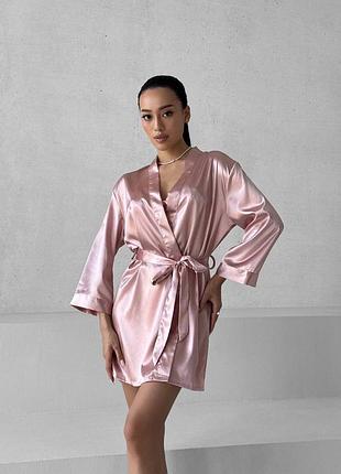 Sm2348 рожевий шовковий халат
