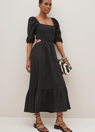 Платье миди с разрезами на талии next длинное черное платье с рукавами буф фонарики вырез на талии