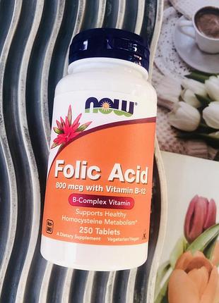 Now foods folic acid фолієва кислота b12 800 мкг, 250 таблеток для вагітних