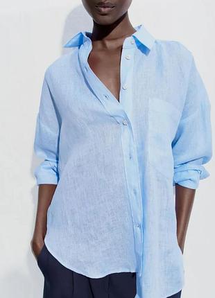 Льняная  базовая  рубашка  100% льон  zara