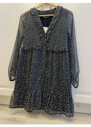 New collection! розкішна чорна сукня в горох від zara.