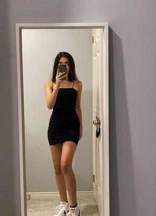 Zara сукня міні чорне сарафан маленькоя чёрное платье в обтяжку по фигуре на бретелях мини