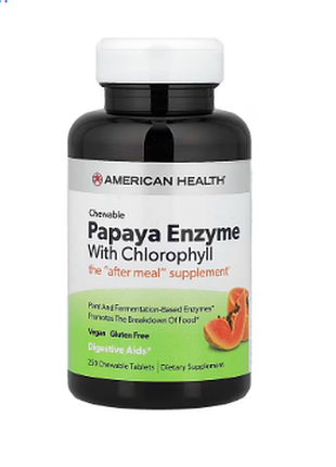 American health, ферменти папаї з хлорофілом, 250 жувальних таблеток