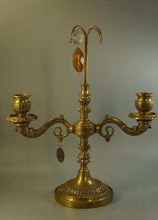 Подсвечник на две свечи бронза с бусинками капельками высота 25,5 см (№ 1919)