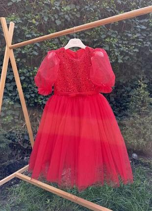 Платье пышное пайетки красное 7-9 лет