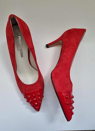 Замшеві туфлі італія, туфлі човники шкіра, червоні туфлі замша, жіночі туфельки,