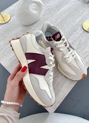 Жіночі кросівки new balance 327 beige bordo нью беланс бежевого з бордовим кольорів