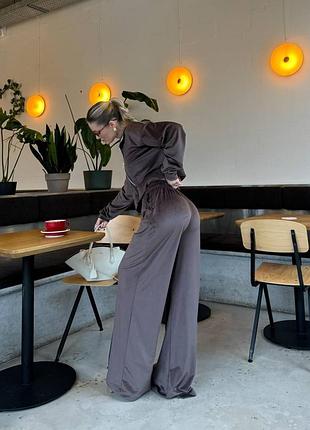 Жіночий шоколадний велюровий спортивний костюм двійка