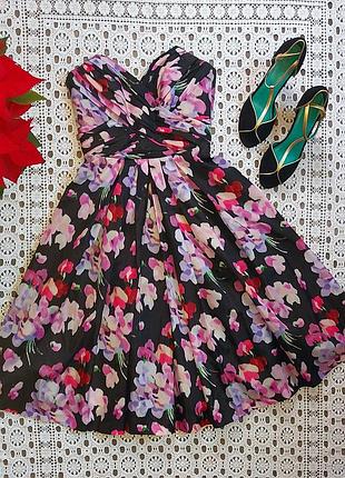 Коктейльное черное платье в цветочный принт hobbs размер s.субка на выпускной