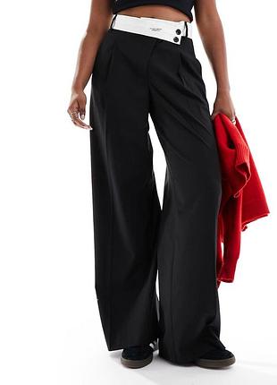 Серые широкие брюки, брюки wide leg костюмные bershka7 фото