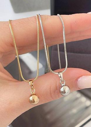 Кольє підвіска медсплав і родій , кулон кулька шарик і ланцюг снейк