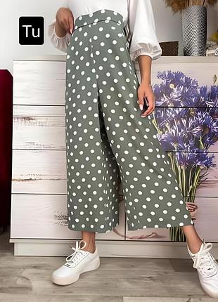Брюки женские кюлоты зеленые в горох широкие укороченные от бренда primark 20