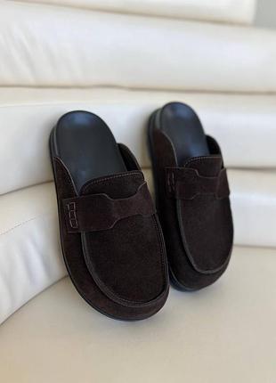 Трендовые клоги, шоколад, натуральная замша