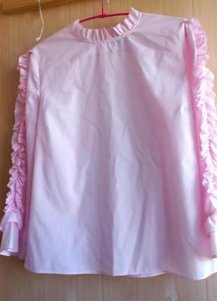 Вау супер милая нежная розовая блуза с рюшами хлопок