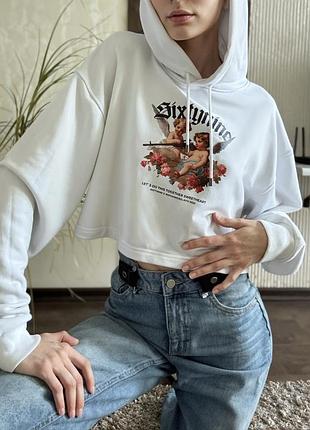 Укорочене oversize худі sixtynine | angels принт | ідеальний стан | м