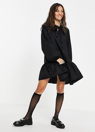 Хлопковое платье с галстуком-лентой asos topshop черное платье-рубашка с лентой на воротнике завязка