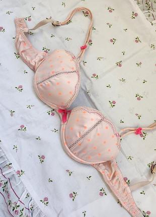 Вінтажний ліфчик victoria's secret у горошок із бантиком бюстгальтер ліф вінтаж