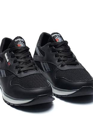 Летние мужские кроссовки, кожа/сетка, reebok черные, размер 40-45
