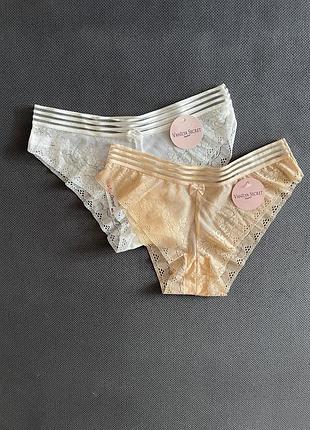 Труси бразиліани безшовні мереживні на резинці беж та білі