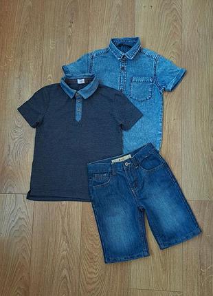 Летний набор/джинсовые шорты/джинсовая рубашка с коротким рукавом/тенниска поло для мальчика