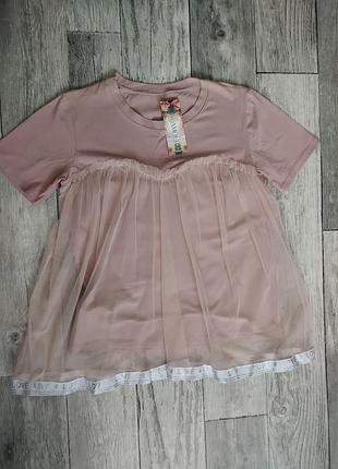 Футболка женская классическая, стильная с фатином, новая