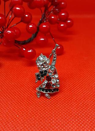 🌬ангел з гонгом ❄ брошка позолота в стразах вінтаж брошка янголятко