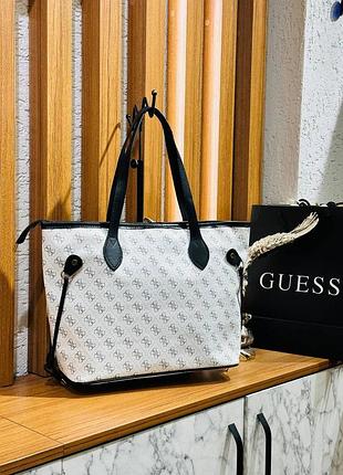 Сумка біла жіноча guess сумка велика гес-шопер