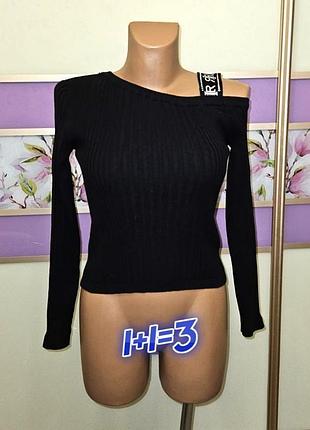 1+1=3 стильный черный женский свитер на одно плечо river island, размер 42 - 44