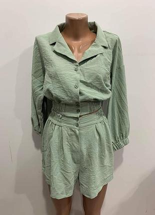 Костюм мятний шорти рубашка літній комплект
