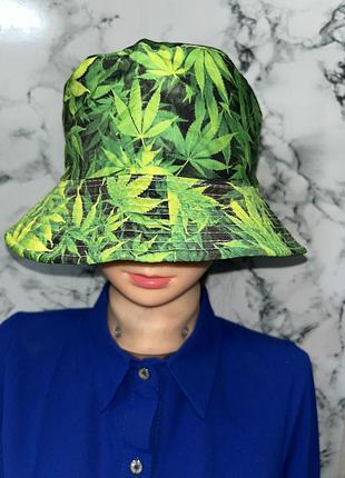 Панама двостороння ❣️ чорна/зелена з листям стильна унісекс нова ☀️