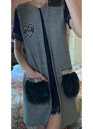 Стильний подовжений кардиган "love" з оригінальними кишенями