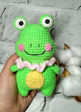 Мягкая игрушка вязаная ручной работы амигуруми жабка handmade 14 см зеленая