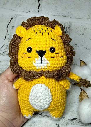 Мягкая игрушка вязаная ручной работы амигуруми лев handmade 14 см желтый