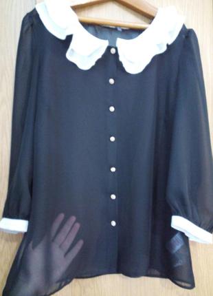 Красивая блузка, чёрная с белым воротником2 фото