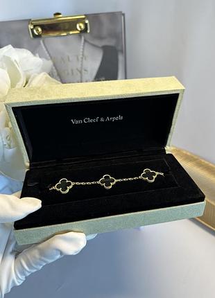 Золотий браслет клевер чорний ван клиф van cleef & arpels.