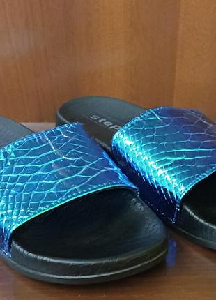 Пляжні шльопанці, капці хамелеон. step. переливаються у синій/зелений. 39 розмір