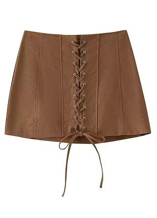 Коричнева спідниця на шнурівці