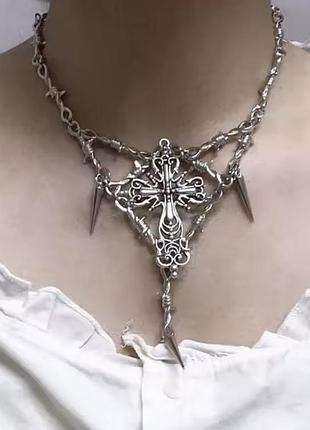 Намисто колюча проволока з хрестом готика гранж унісекс