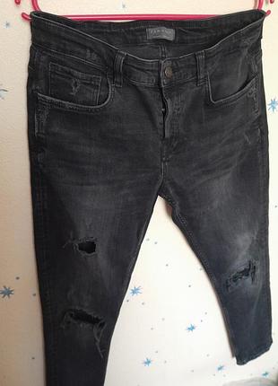 Джинсы zara man скинни с потертостями дырками