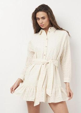 Бежева сукня міні прошва zara