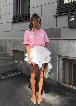 Спідниця міні бавовняна з мереживом на літо з рюшами біла xs s m