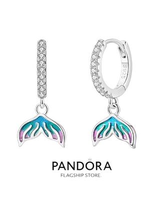 Серьги серебро silver_pandora "русалочка "застежка кольцо инкрустация кубическими цирконами