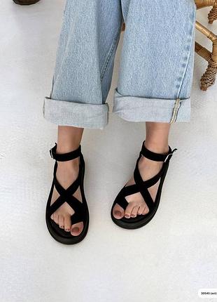 Сандалі перепліт чорні замшеві