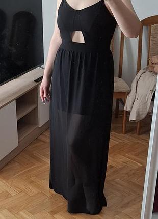 Платье макси черная hm со шнуровкой