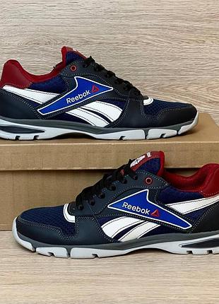 Кроссовки мужские, летние, кожа сетка, reebok цвет темно синий, белый, размер 40-45
