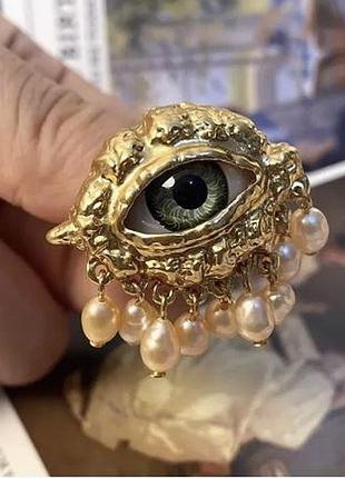 Вінтажне кільце око schiaparelli style в золотому кольорі, перстень око, безрозмірне кільце