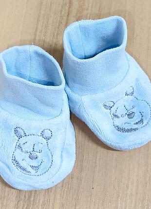Пінетки носочки блакитні pooh disney для хлопчика 1 2 3 місяці