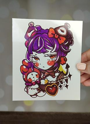 Временная татуировка, фальшивое тату на тело "девушка. куроми" (тату0124)