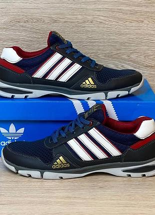 Кроссовки мужские, летние, кожа сетка, adidas цвет темно синий, белый, размер 40-45